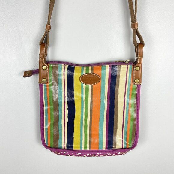 ⭐️ Fossil Coated Canvas Crossbody Bag Purse Multicolor Rainbow Stripes Bag - Picture 1 of 13